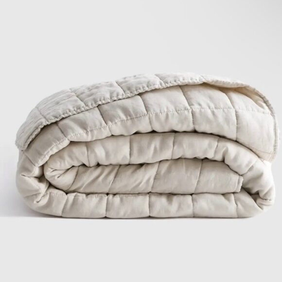 NWT QUINCE European Linen Box Quilt King/Cal King Sand - Picture 1 of 5